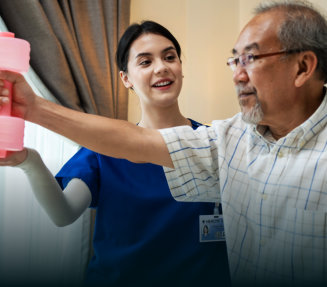 woman assist the elderly man