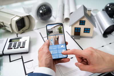 Person Hand Using Home Security System On Mobilephone