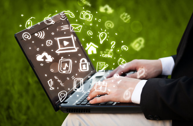 person using laptop