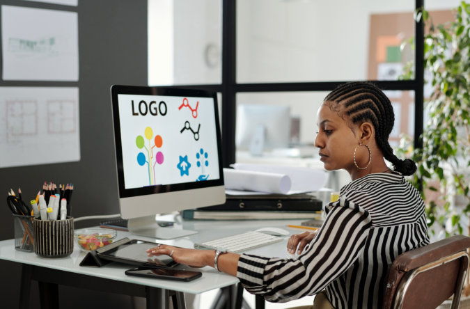 woman making design